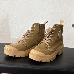 Caramel Palladium Tan Lace-Up Boots for Women